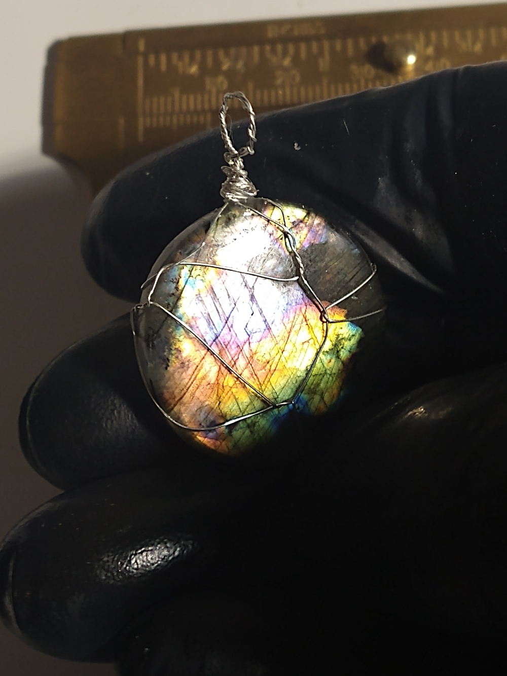 Handmade Iridescent Labradorite Wire-Wrapped Pendant in Multicolor